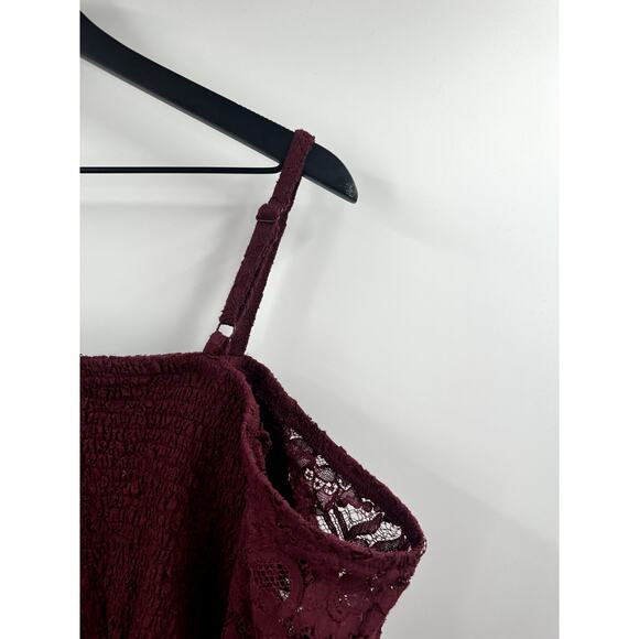 Torrid Burgundy Babydoll Lace Smocked Cold Shoulder Top Size 2 Plus Size - Picture 7 of 9